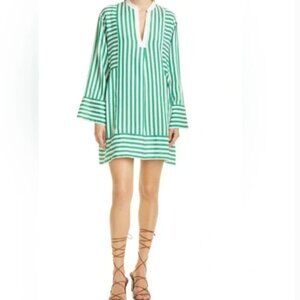 La Ligne Silk Blend Stripe Long Sleeve Mini Dress Coastal Preppy Vacation sz M